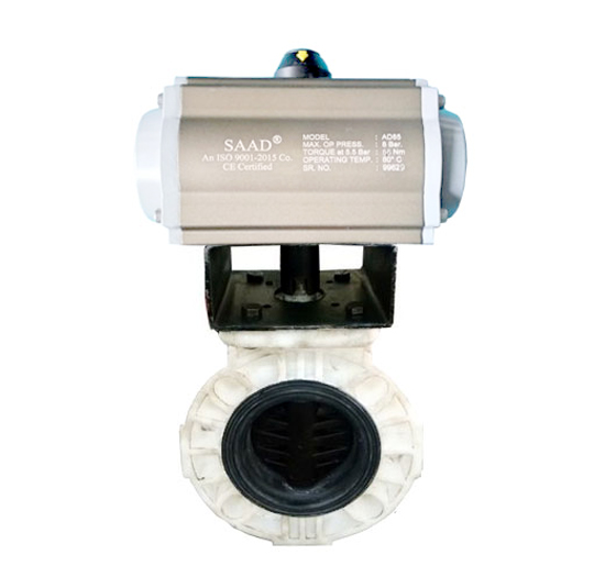 Pneumatic Actuator Operated Polypropylene Butterfly Valve 